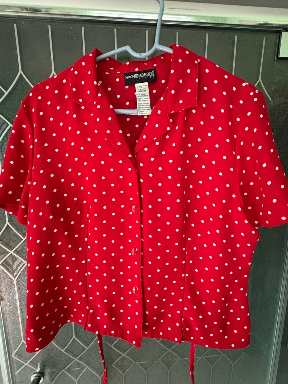 Sag Harbor Petite Red with White Polka Dots Blouse